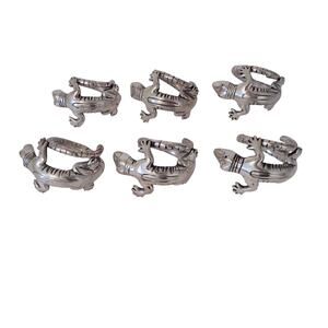 Lizard Napkin Rings silver metal set of 6 gecko